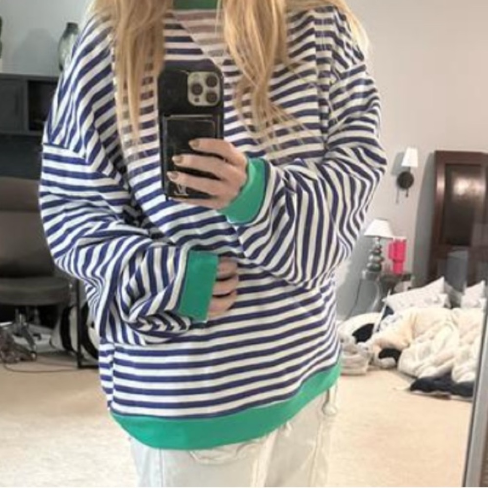 Free People Classic Striped Oversized Crewneck - Picture 2 of 2